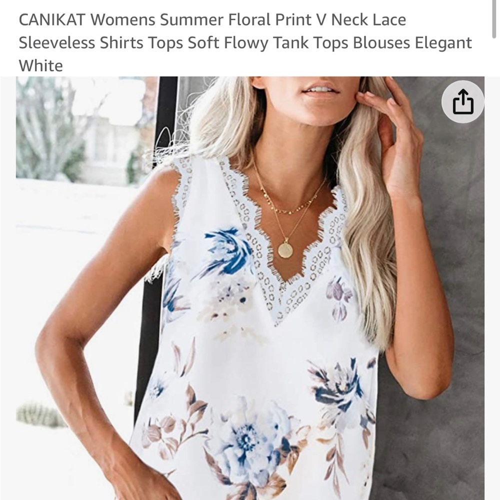 Brand new Canikat floral print V neck lace tank top blouse.  Elegant white